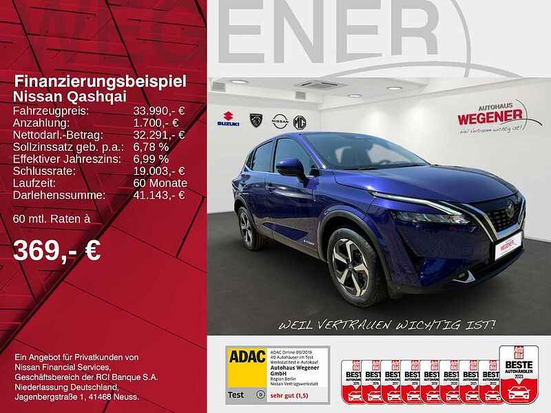 Nissan Qashqai N-CONNECTA 1.5 VC-T e-POWER Beheizbares Lenkrad-Frontscheibe In-Car WiFi 360° Ka